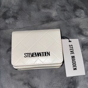 NWT Steve Madden White Quilted Mini Crossbody with Metal Logo & Strap